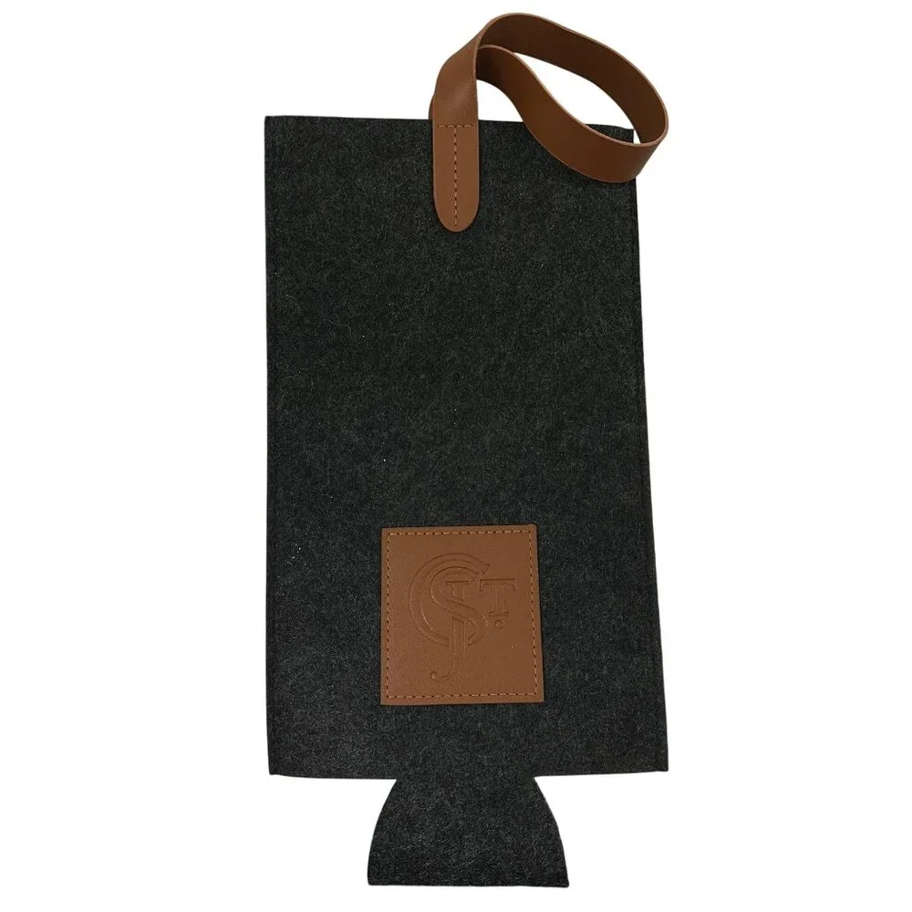 Chateau St Jean Winery Felt and Faux Leather Wine Bottle Tote Gift Bag Gray